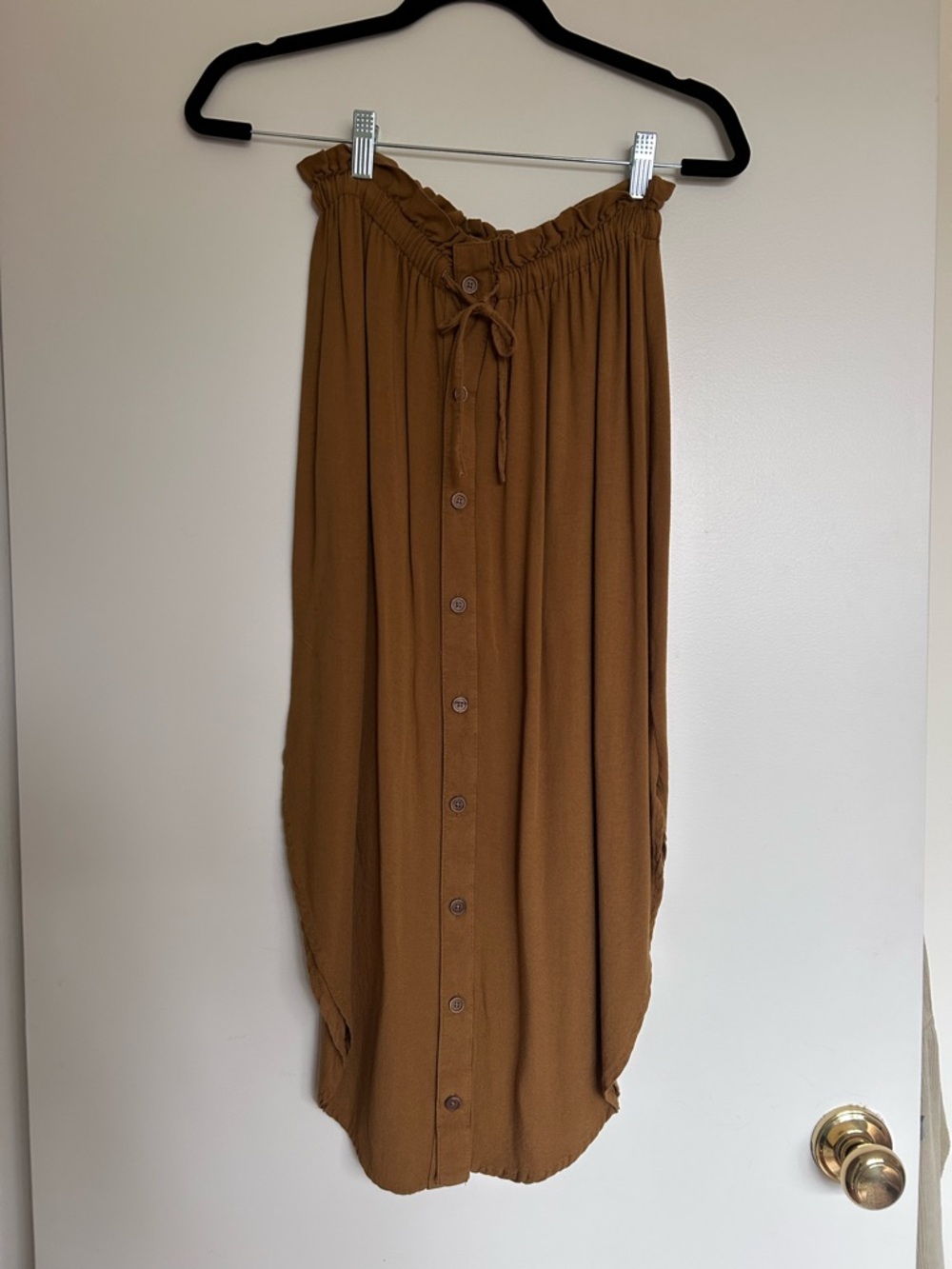 Jackson Rowe Button-Front Paperbag Waist Midi Skirt - Mustard Brown